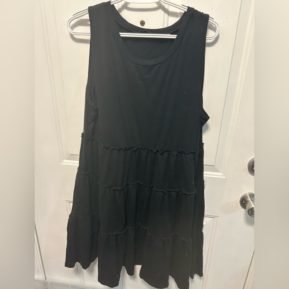 Black cotton tiered sleeveless dress